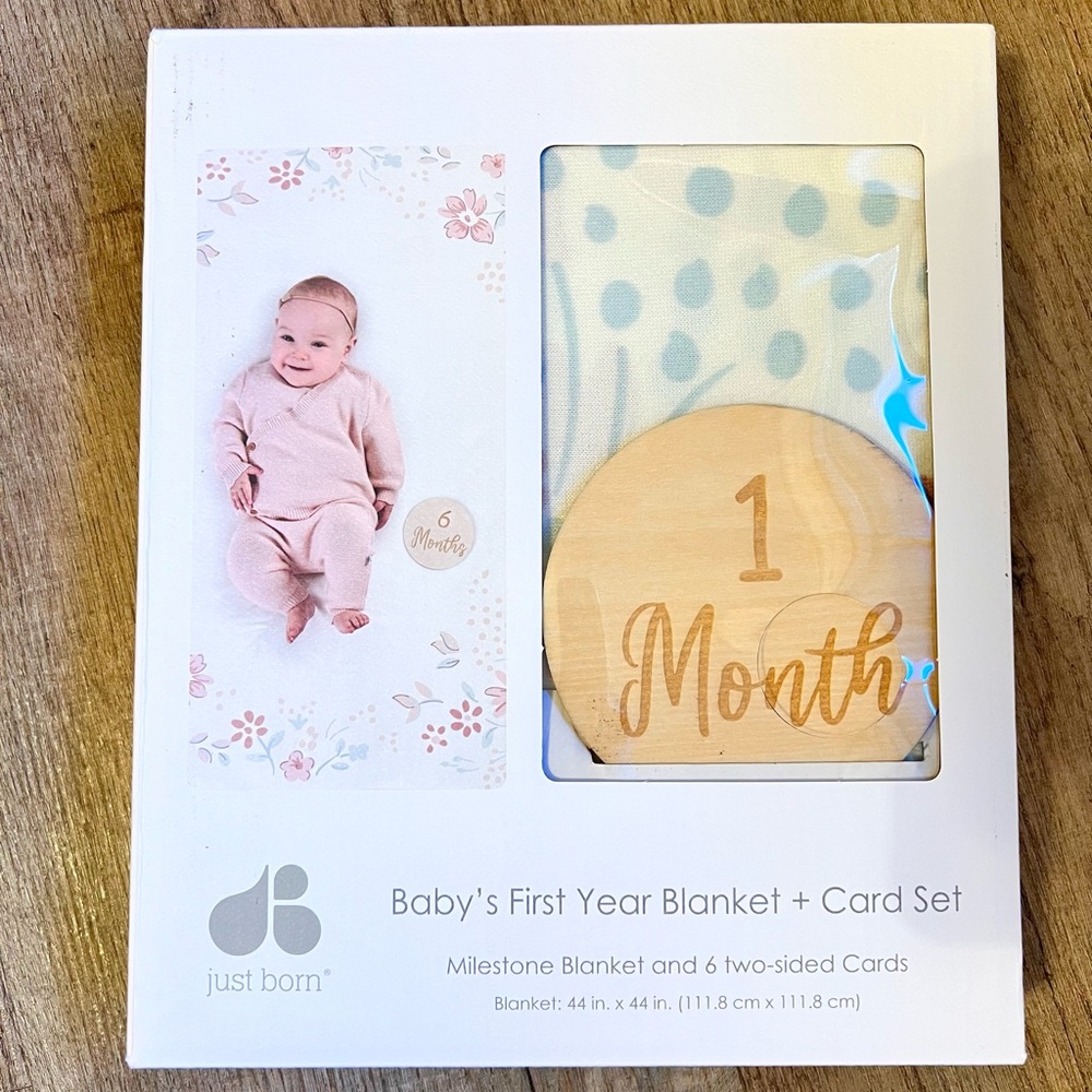 Just Born baby’s first year blanket and card set NWT